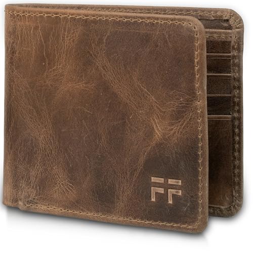 Genuine Cow Hide Brown Bifold Leather Wallets for Men with RFID Blocking & Premium Box | Two Tone, Slim, Durable Bifold Wallet for Men | RFID Wallet for Men with 1 ID Window,10 Slots.