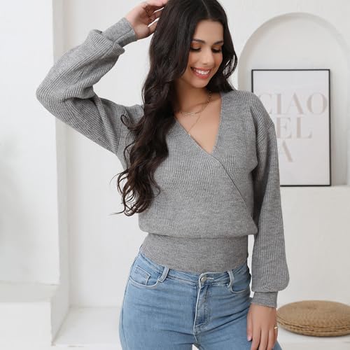 Image of Tops for Women Crochet Sweater V Neck Long Sleeve Lightweight Open Knit Pullover Casual Blouse for Spring Summer