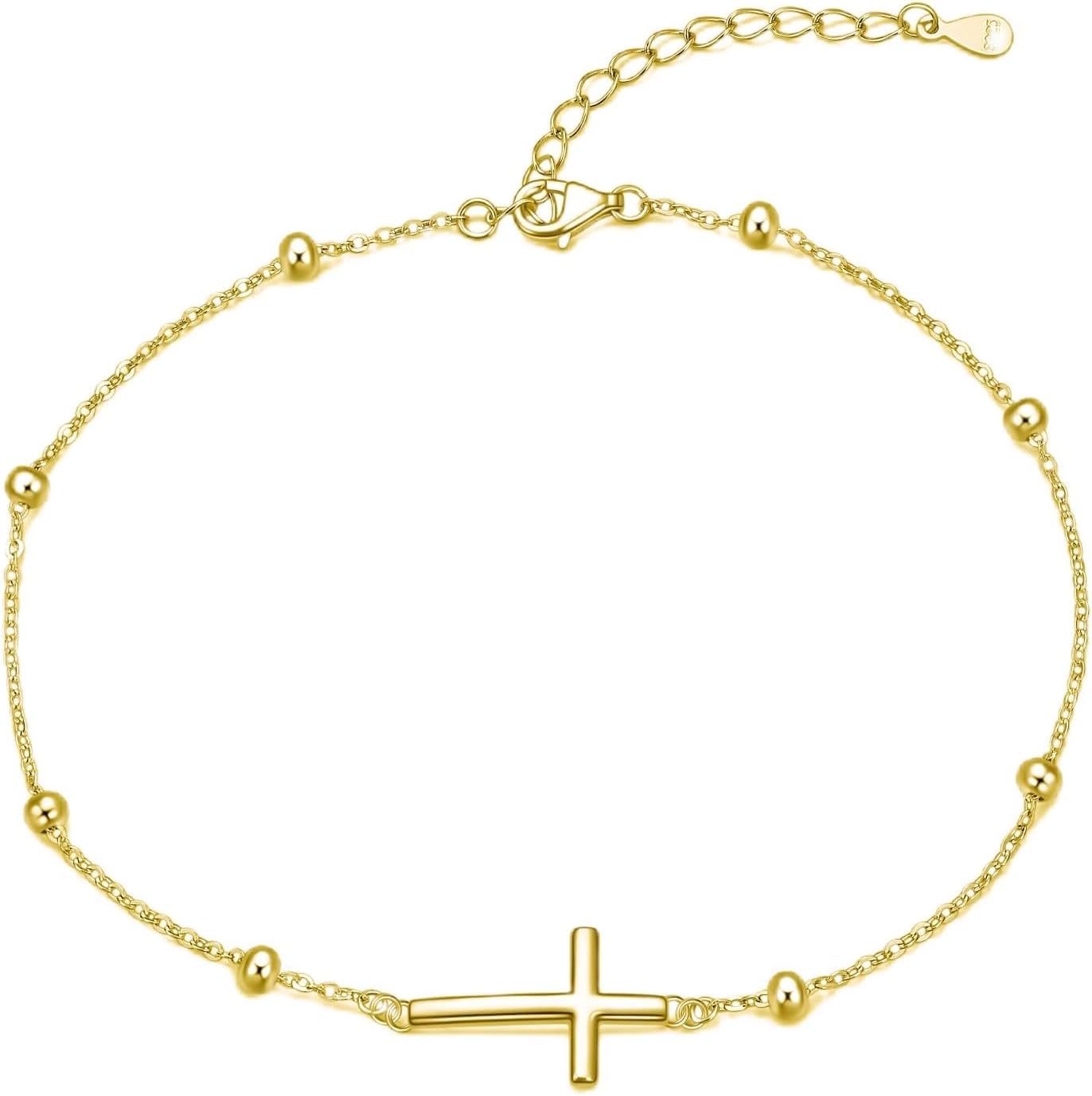 Rnivida 925スターリングシルバー アンクレット 女性用 上品な十字架 邪視 錨 ウェーブビーズチェーン アンクルブレスレッ