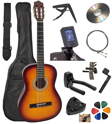 Guitare classique 3/4 enfant sunburst kit guitare débutant avec méthode vidéo et CD