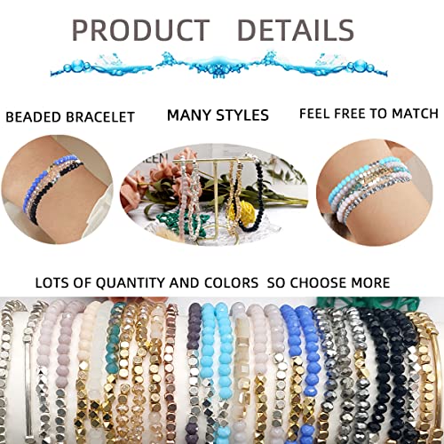 Svovin 27Pcs Delicate Boho Beaded Bracelet Multi Layer Versatile Statement Bracelets Stackable Stretch Cuff Sparkly Glass Crystal Bracelets #TOP2