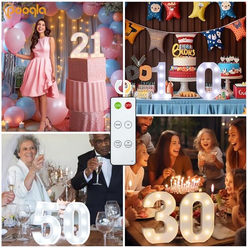 Image of Pooqla LED Light Up Numbers, Marquee Number with Remote for 2nd Birthday Decoration, Lighted Numbers Gift for Boys Girls Party Backdrop Wedding Anniversary Decor, Warm White and Cool White Number 2