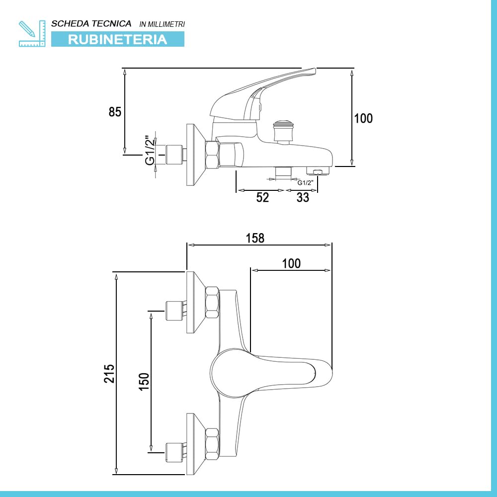 Set rubinetti bagno in ottone cromato lavabo bidet e vasca con kit doccia, scarico automatico incluso per lavabo e bidet, serie KANT