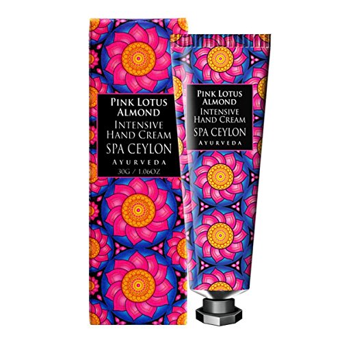 Spa Ceylon Luxury Ayurveda Pink Lotus Almond Intensive Hand and Nail Cream, Natural Moisturizing Treatment with Pure Essential Oils Aromatherapy, 30 Grams