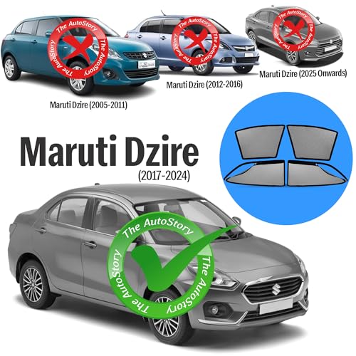 Image of AutoStory Magnetic Car Sunshade for Dzire 2017-2024 | Front Half Cut for Mirror Visibility + Rear Full Coverage with Zipper | Heavy Heat & UV Protection | Privacy Side Window Curtains Shades