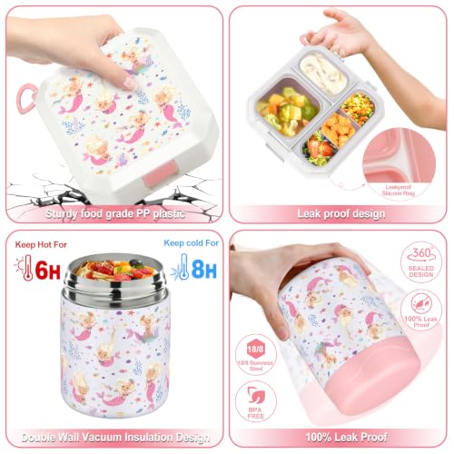 Image of wiwens Bento Lunch Box for Kids with 12oz Soup Thermo Leak-Proof Lunch Food Container with 5 Compartment Thermo Hot Food Jar and Insulated Lunch Bag for Kid Toddler Girls Boys to School