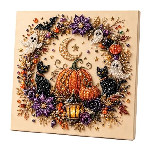 Halloween Ghost Pearl Art DIY Kit Spooky Cute 3D Diamond Painting Crafts for Adults DIY Fall Home Decor Wall Art Beginner DIY Seasonal Party Gift#C (Pearl White)