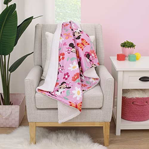 Image of NoJo Disney Minnie Mouse Springtime Flowers Pink Orange, Green, and White Super Soft Sherpa Baby Blanket