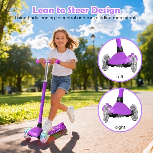 TONBUX Kids Scooter for Ages 3-8: 3-Wheel Kick Scooter with LED Light-Up Wheels & Deck, 7 Lighting Modes, 4 Adjustable Heights, Metal-Reinforced Deck, Lean-to-Steer Balance Training Toddler Scooter by TONBUX - Image 5