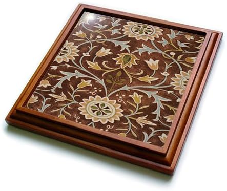 3dRose Imagen de William Morris Pequeña Flor En Marrón Oliva & Salvamanteles Dorado con Azulejo Cerámico, 8 x 8 ", Natural