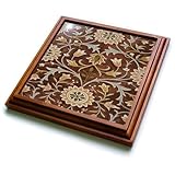 3dRose Image of William Morris Little Flower In Brown Olive & Gold Trivet with Ceramic Tile, 8 x 8',...