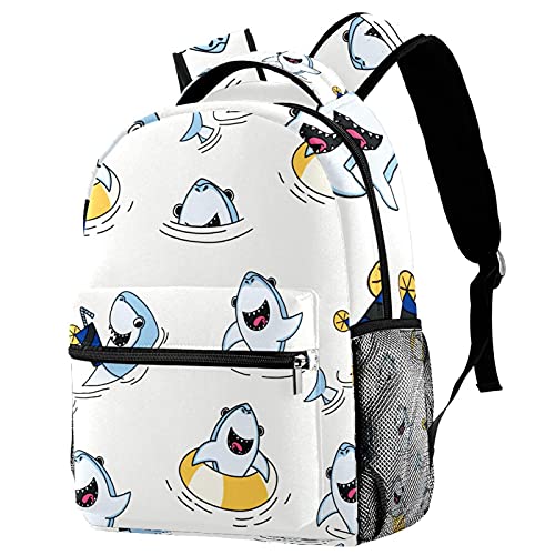 Sac à dos d'école flamant rose et requin grand compartiment pour filles et garçons