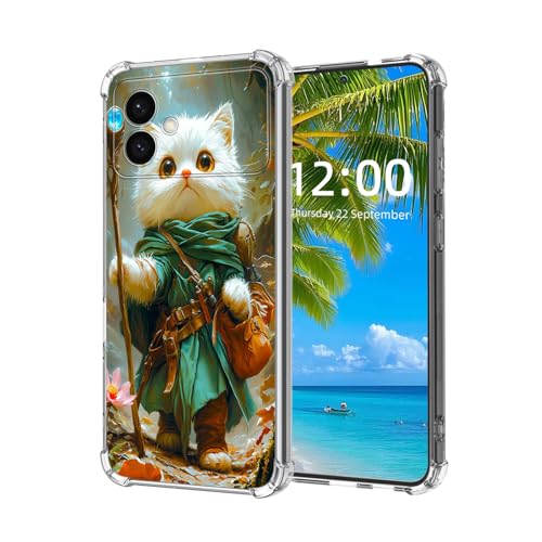 ETLKJVBL for Samsung Galaxy S26 Edge Case, White Cat Mage with Staff in Forest High-Definition Painted Back Cover with Soft Transparent TPU Bumper, Shockproof Protective Case