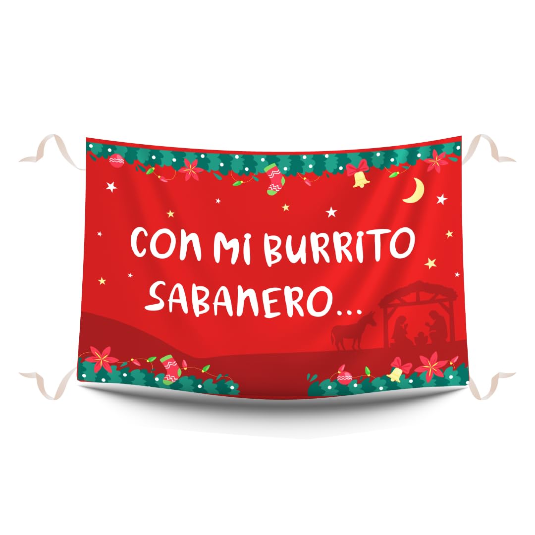 Balconeras de Navidad de Villancico. Decoración navideña y colgaduras divertidas de Navidad. Reposteros navideños para decorar balcones impresos mate. Medidas 100 x 70 cm.