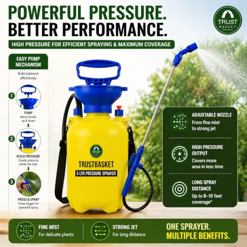 Image of TrustBasket Premium Pressure Sprayer 5 Litre | Pressure Spray Bottle for Plants | Gardening Water Pump Sprayer | Plant Spray Bottle for Garden | Spray Bottles for Gardening