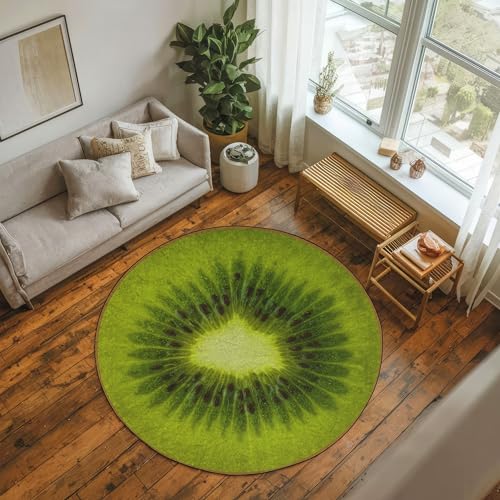 Kiwi Slice Round Area Rug, Realistic Tropical Fruit Print Circle