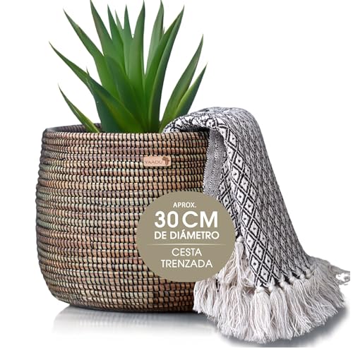 YAADU Cesta de almacenamiento trenzada – Para plantas, estantes, africano, decorativo, juguetes y objetos diferentes – Modelo Kikongo (negro)