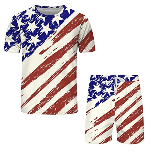 Men's Summer 2 Piece 4Th Of July Outfits Usa Flag Printed Graphic T-Shirt And Shorts Sets Jogging Shorts Set Mens 4Th Of July Tank Top(A-White,3X-Large) #TOP1