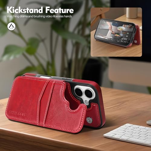 Étui portefeuille iPhone 17 rouge SkyEagle compatible Magsafe avec béquille - 6