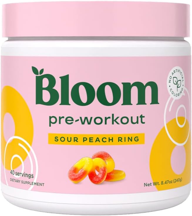Bloom Nutrition Original Pre Workout Powder, Amino Energy w/Beta Alanine, 85mg Natural Caffeine from Green Tea Extract, Sugar Free, Keto Friendly Drink Mix for Low Intensity Workouts, Sour Peach Ring