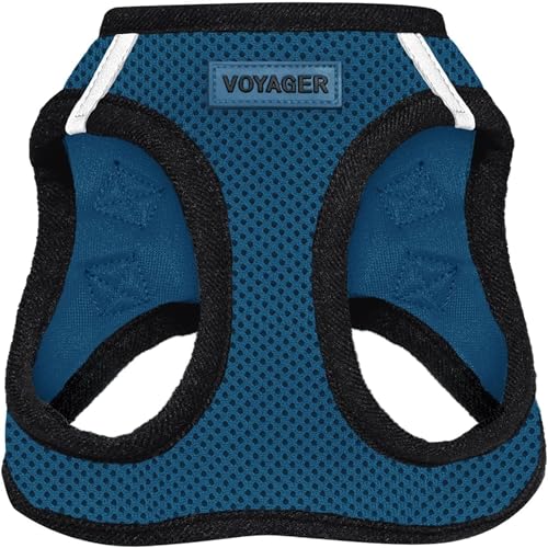 Image of Best Pet Supplies - All Weather Mesh / Plush, Reflective, No Pull Harness for Small, Medium Dogs, Cats - Secure with Hook & Loop Fastener, Buckle, Double D-Rings - Blue /Black Trim, XL