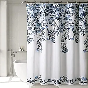 homewards Premium Polyester Blue Floral Design Shower Curtain with 12 Hooks, Standard, 72 x 72 Set of 1, Washable