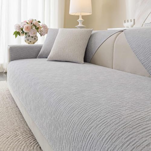 Aucrovee Soft Waterproof Chenille Cover Washable, Non Slip Sectional Sofa Covers for 3 Cushion Couch Sofa L Sharped Sofa Slipcover for Pets, Furniture Protector (1 PCS 36
