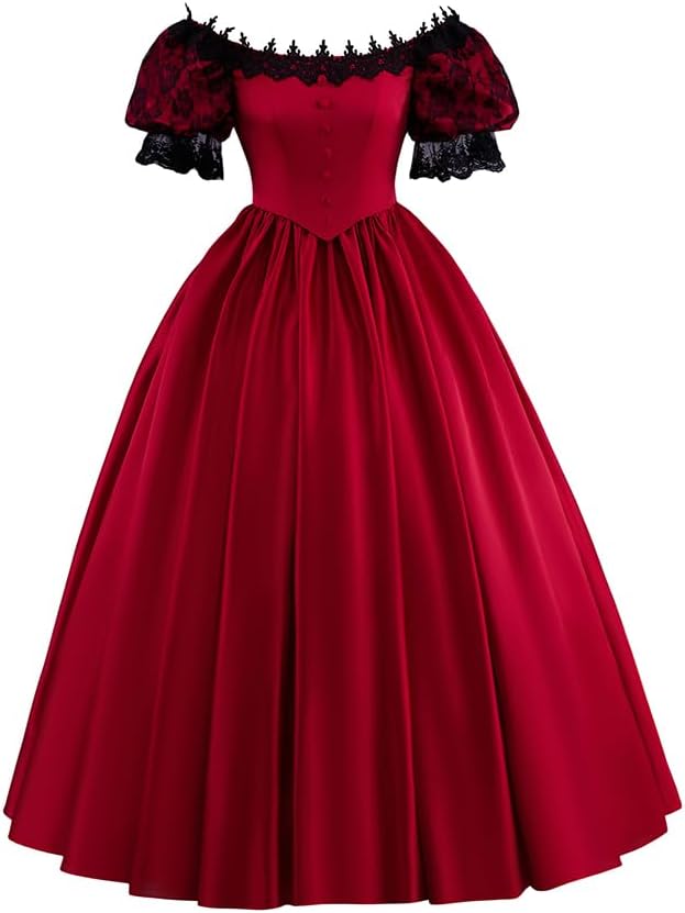 Women's Gothic Victorian Rococo Lace Dress Southern Belle Costume Civil War Colonial Ball Gown Dress