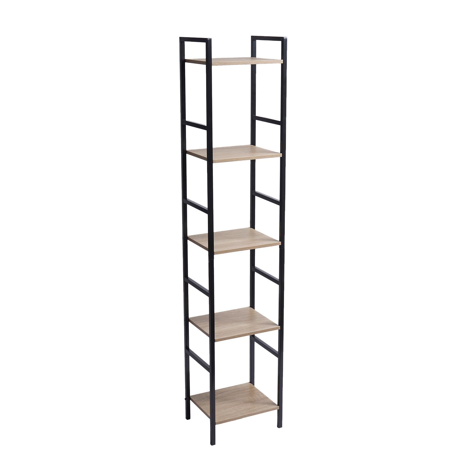 OHS 5 Tier Ladder Shelves, Home Office Living Room Shelves Industrial Bookcase Shelf Stand Narrow Shelf for Bedroom Bathrooms Rustic Wooden Metal Frames - 140 x 30 x 24cm