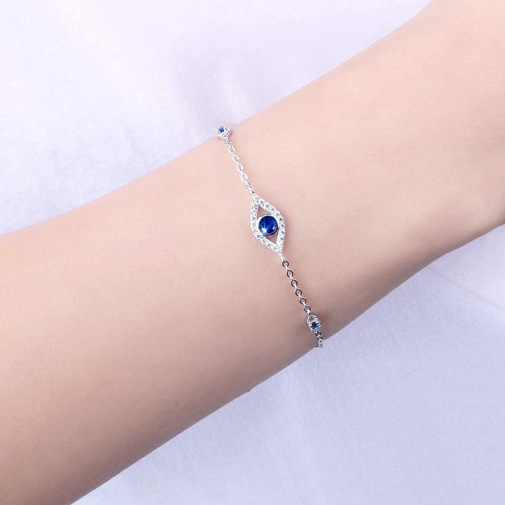 Blue Evil Eyes Link Bracelet, Evil Eye Earrings, S925 Sterling Silver Dainty Cubic Zirconia Adjustable Link Lobster Claw Clasp Chain Jewelry - Image 8