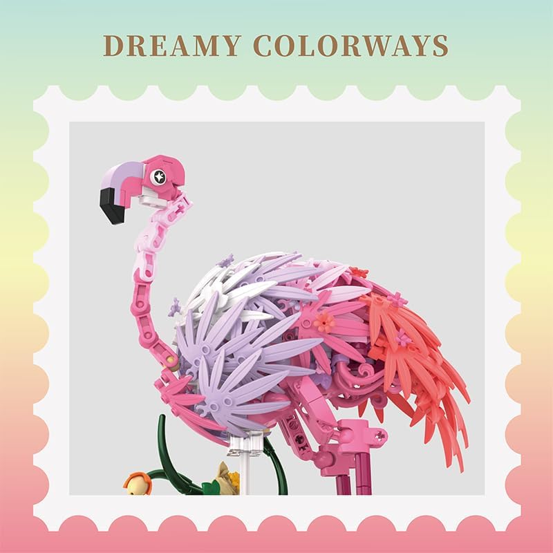 Pink Flamingo Animal Building Toy, Wild Animal Collectible Home Decor and Office Art, Learning Toy for Kids, Girls, and Boys Adults and Teens Age 8 10 12 14+ （516pcs）