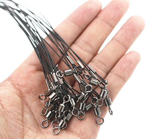 Mimilure 100Lb Heavy Duty Stainless Steel Fishing Wire,High-Strength Fishing Line Leaders With Swivels And Snaps,20 Pcs,Black/Red/Green (Black) #TOP3