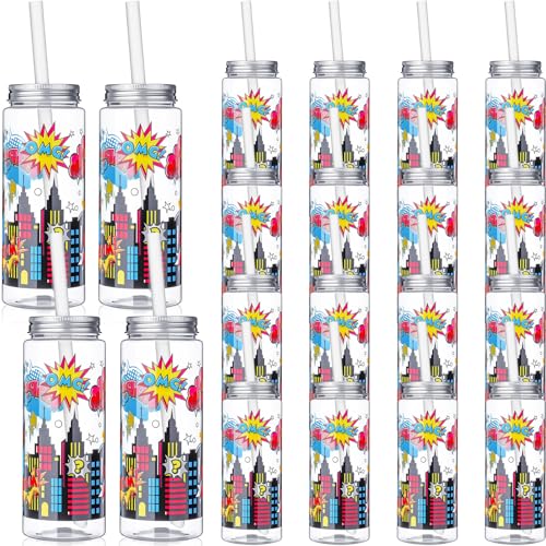 LemonRoad 24 Pcs Plastic Cups with Lid and Straw 14 oz, Hero