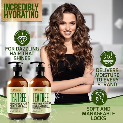 Image of Tea Tree Oil Shampoo and Conditioner Set - Sulfate and Paraben Free Treatment for Oily Hair and to Help Reduce Your Itchy and Dry Scalp - Healthy Anti Dandruff Formula for Men and Women
