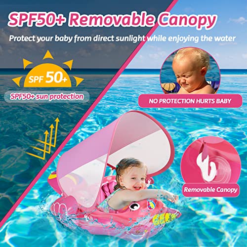 Danxilu Baby Swimming Float Inflatable Infant Pool Float Newest With Sun Canopy Upf 50+, Add Tail No Flip Over For Age Of 3-36 Months, Baby Floatie For Infant Safer Swim #TOP1