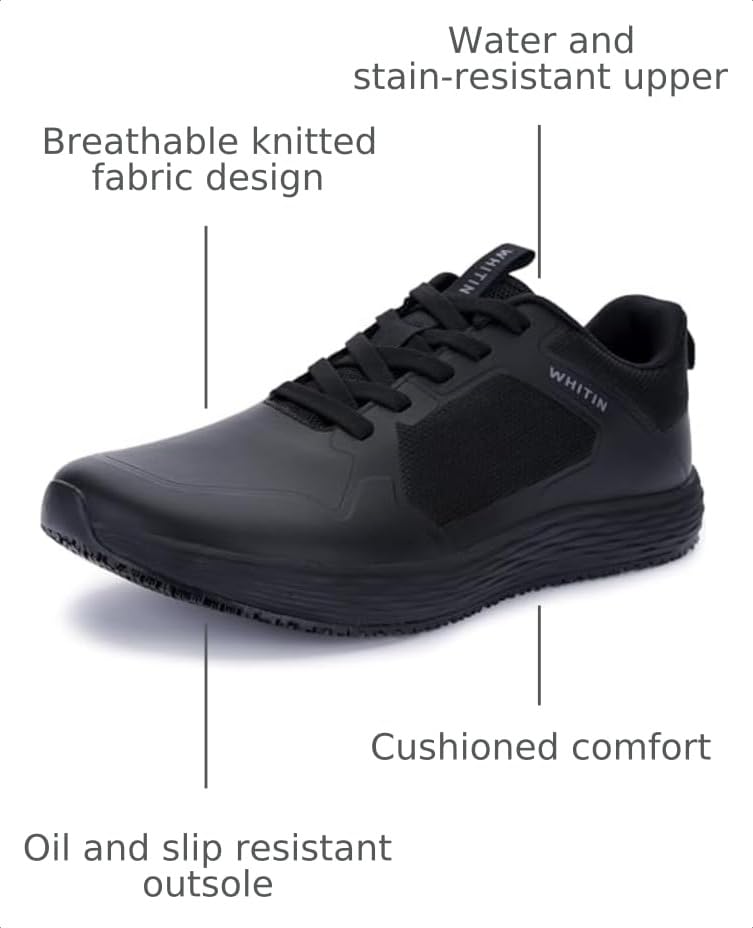 Image of WHITIN Men's Wide Food Service Shoes Water & Oil Resistant Sneaker S890 | Wide Toe Box Allows Toes to Spread Naturally, Zero‑Drop Sole for Natural Stride, Comfort for Long Standing