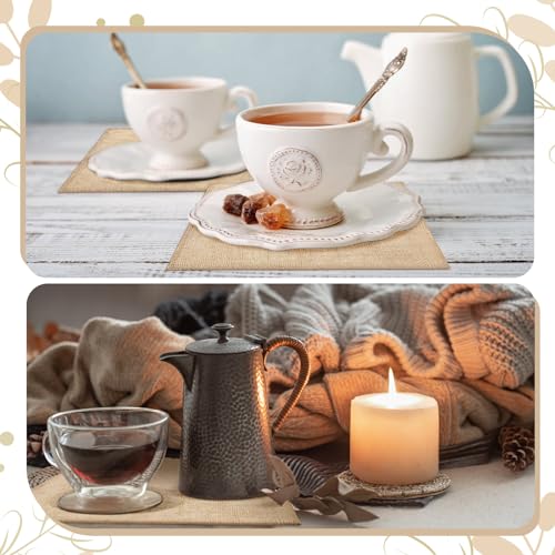 VitalCozy 36 Pcs 10 x 10 Inches Natural Burlap Square Placemats Heat Resistant Non-Slip Place Mats Rustic Table Mats for Wedding Centerpiece Kitchen Farmhouse Crafts Supplies Finished Edges