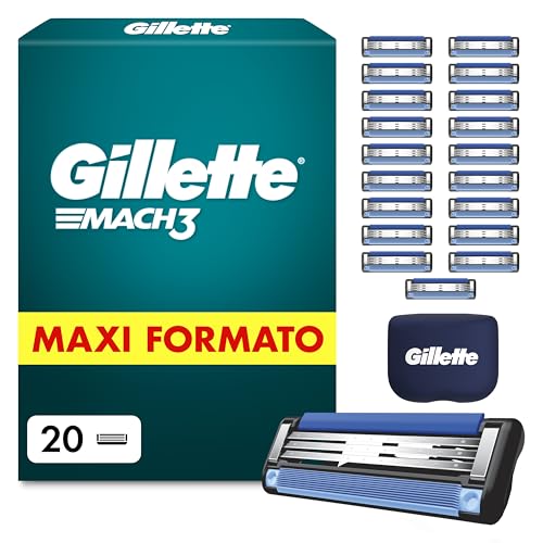 Gillette Mach3 Base 20 Lametta di Ricambio per Rasoio Barba Gillette, con Striscia Lubrificante per una Scorrevolezza Fluida e Rivestimento della Lama Progettato per Ridurre
