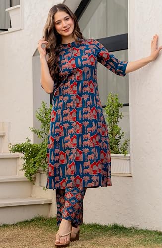 Image of rytras Women Printed A-Line Kurta Set with Palazzo Pants