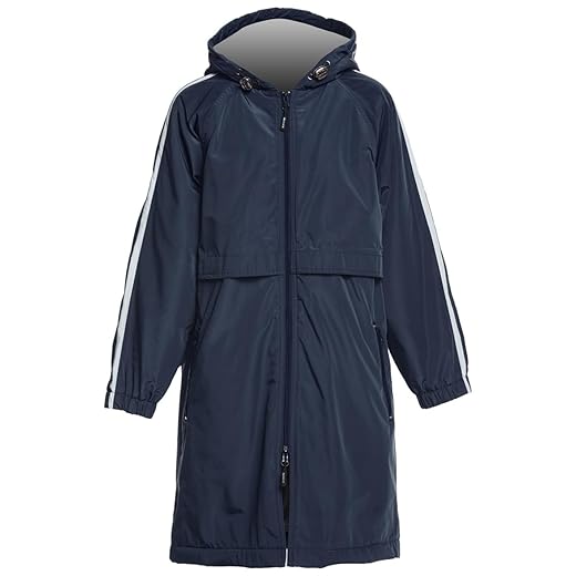 Sporti Striped Comfort Fleece-Lined Swim Parka Youth - Navy Shell/Charcoal Lining - Youth Large