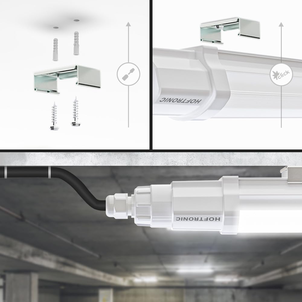 HOFTRONIC - 16er Pack Q-Series - LED Feuchtraumleuchte 120cm - IP65-36W 4320 Lumen - 4000K neutralweiß - IK08 - Verknüpfbar Schnellverbindung - Kellerleuchte, Feuchtraum Wannenleuchte