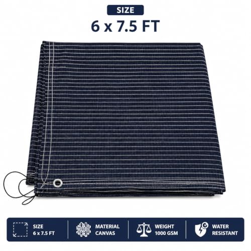 Image of 1200 GSM Heavy Duty Canvas Tarpaulin | 100% Waterproof Resistance, UV Resistant, Tear Proof Tarp with Reinforced Edges & Eyelets for Truck, Outdoor, Construction (Blue, 6 X 7.5 FT)