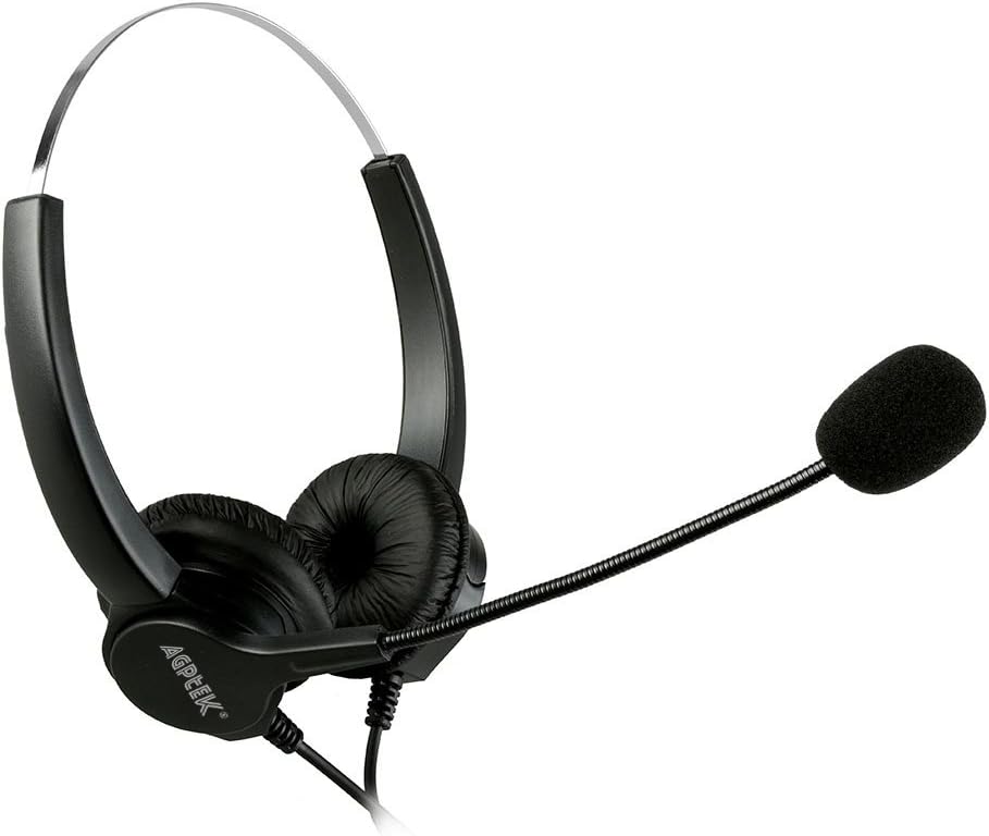 AGPtEK Hands-Free Call Center Noise Cancelling Corded Binaural Headset Headphone with 4-Pin RJ9 Crystal Head and Mic Microphone for Desk Phone - Telephone Counselling Services, Insurance, Hospitals : Electronics