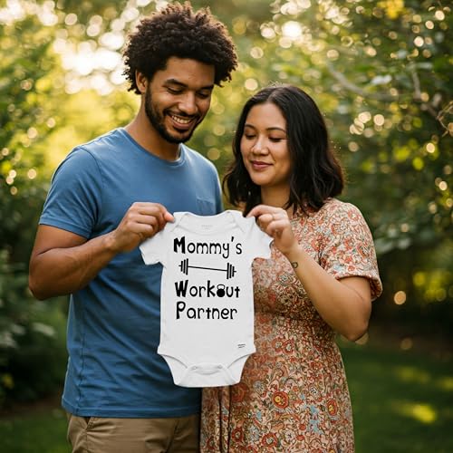 Reaxion Handmade Funny Baby Boy Girl Mommy's or Daddy's Workout Partner Bodysuits Clothes3
