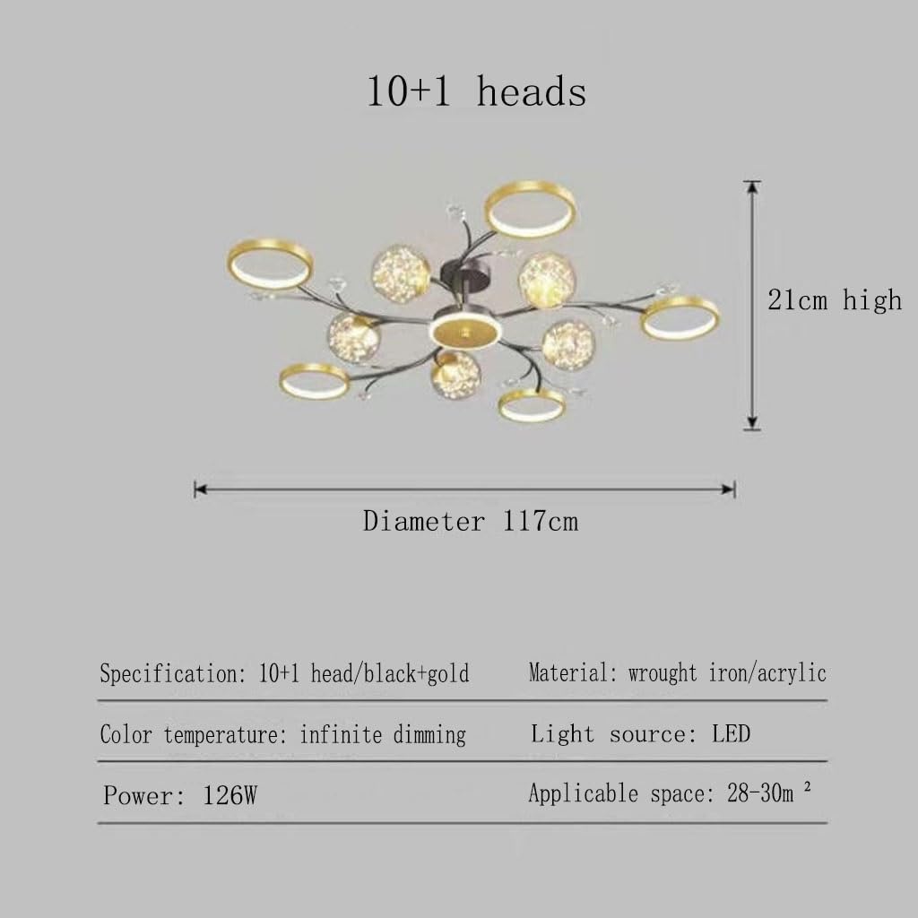 LED ceiling lamp ceiling light ceiling lighting creative metal electroplating glass pendant light modern lamp for living room bedroom black and gold hotel lobby offices(10+1 head)
