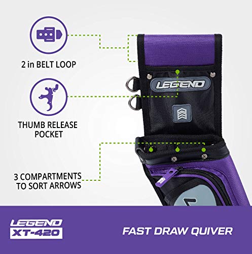 Legend Xt420 - Archery Quiver For Arrows - Archery Hip Quiver With Belt, Fits 3 Arrow Tube Holder - Storage Pockets For Archery Accessories, Tools, Score Card - Premium Nylon Material - 5.25"X1.5"X16" #TOP2