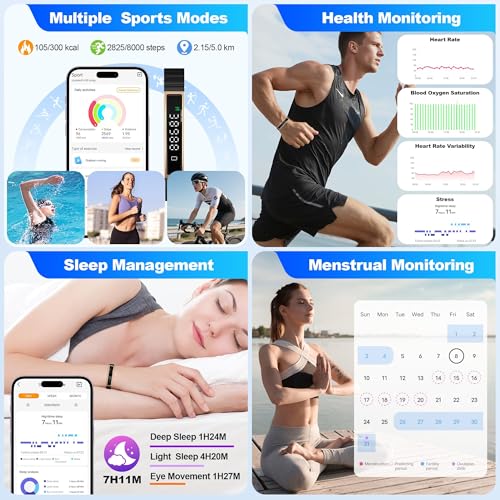 Image of Smart Bracelet for Women, Health Activity Fitness Trackers, 24 /7 Heart Rate, HRV, Blood Oxygen & Stress Monitor, 24H Sleep Tracker, Smart Wristband with 2 Bands, Free APP for iOS & Android,Black Gold