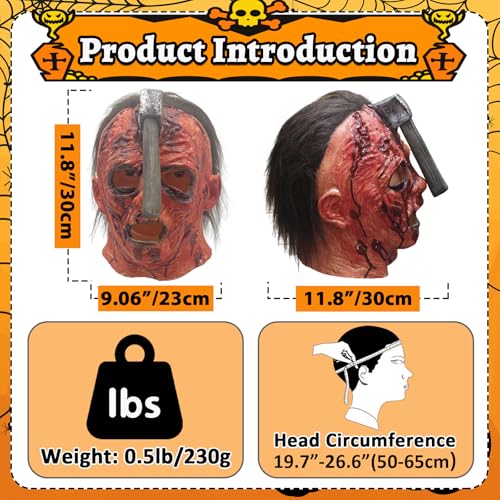 Dinwenddey Scary Mask with Scared Face and Axe on Head, Horror Latex Monster Head Masks for Halloween Cosplay Party Props by Dinwenddey - Image 6