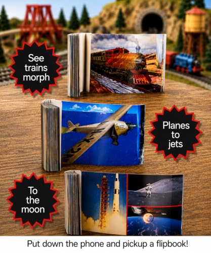 Image of Planes Trains Rockets Flipbook 3-Pack for Kids 6-12, Animation Flip Books | Flight, Trains & Apollo Moon Mission on Flip Book Paper, Educational STEM Flipbook Set for Boys & Girls, Animated Science