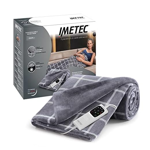 Imetec CaldoPlaid Velvet Square Plaid Riscaldabile, Morbida Coperta Elettrica 150x95 cm, Basso Consumo, Tecnologia Adapto, Dispositivo di Sicurezza, Rapido Riscaldamento, 6 Temperature, Lavabile